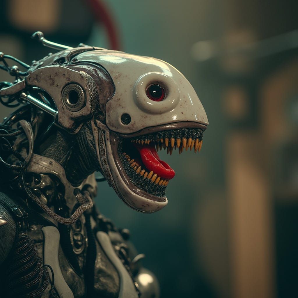 Cyberpunk Horror Beast in Metallic Armor