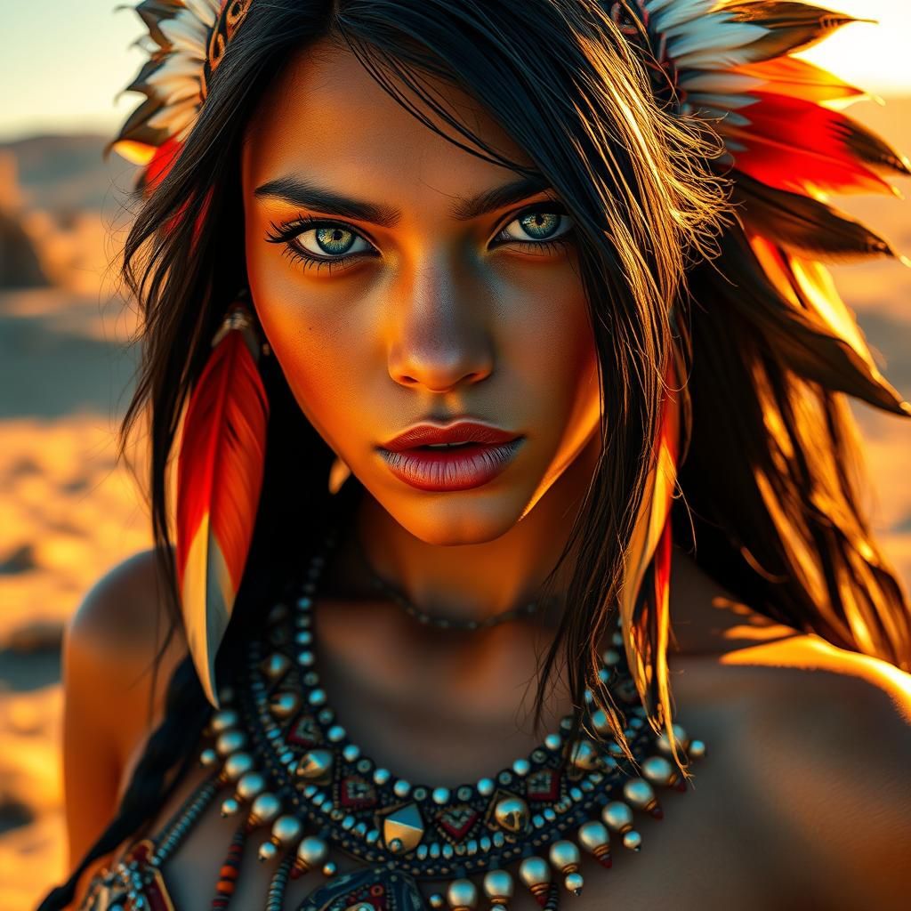 Native American Woman Portrait in Painterly Digital Art