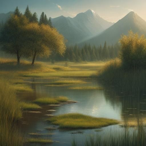 Idyllic Lakeside Gazebo Landscape in Earth Tones