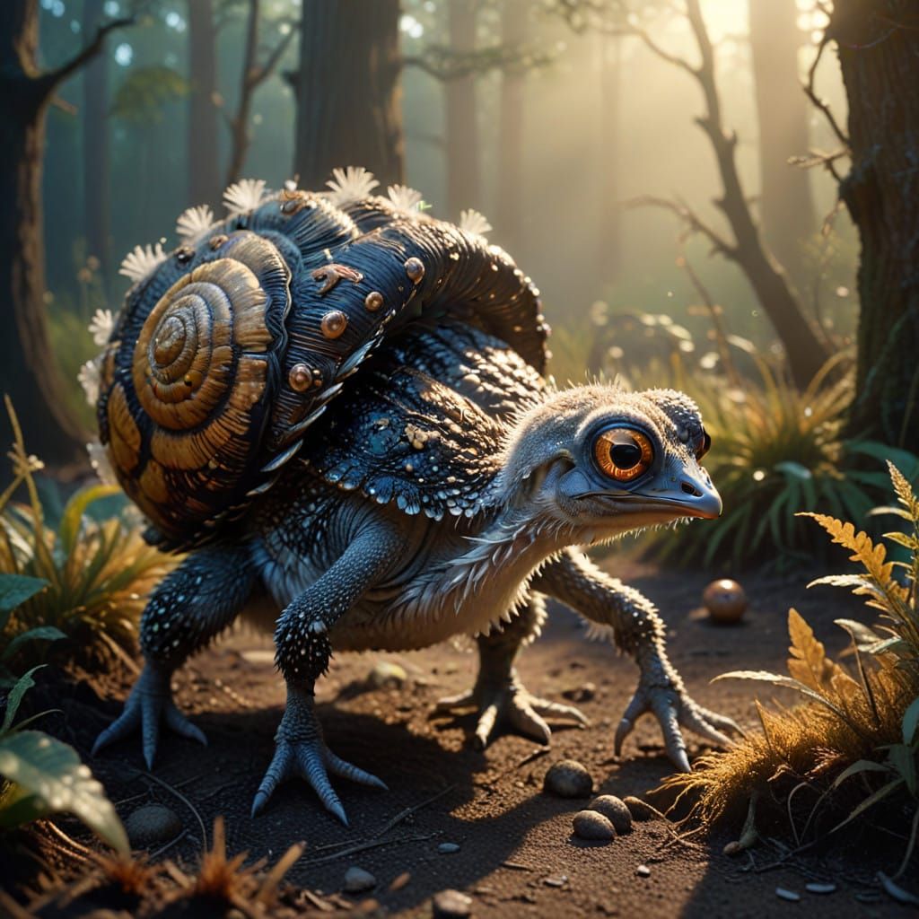 Emu-Toad Snail Hero in Golden Hour Landscape