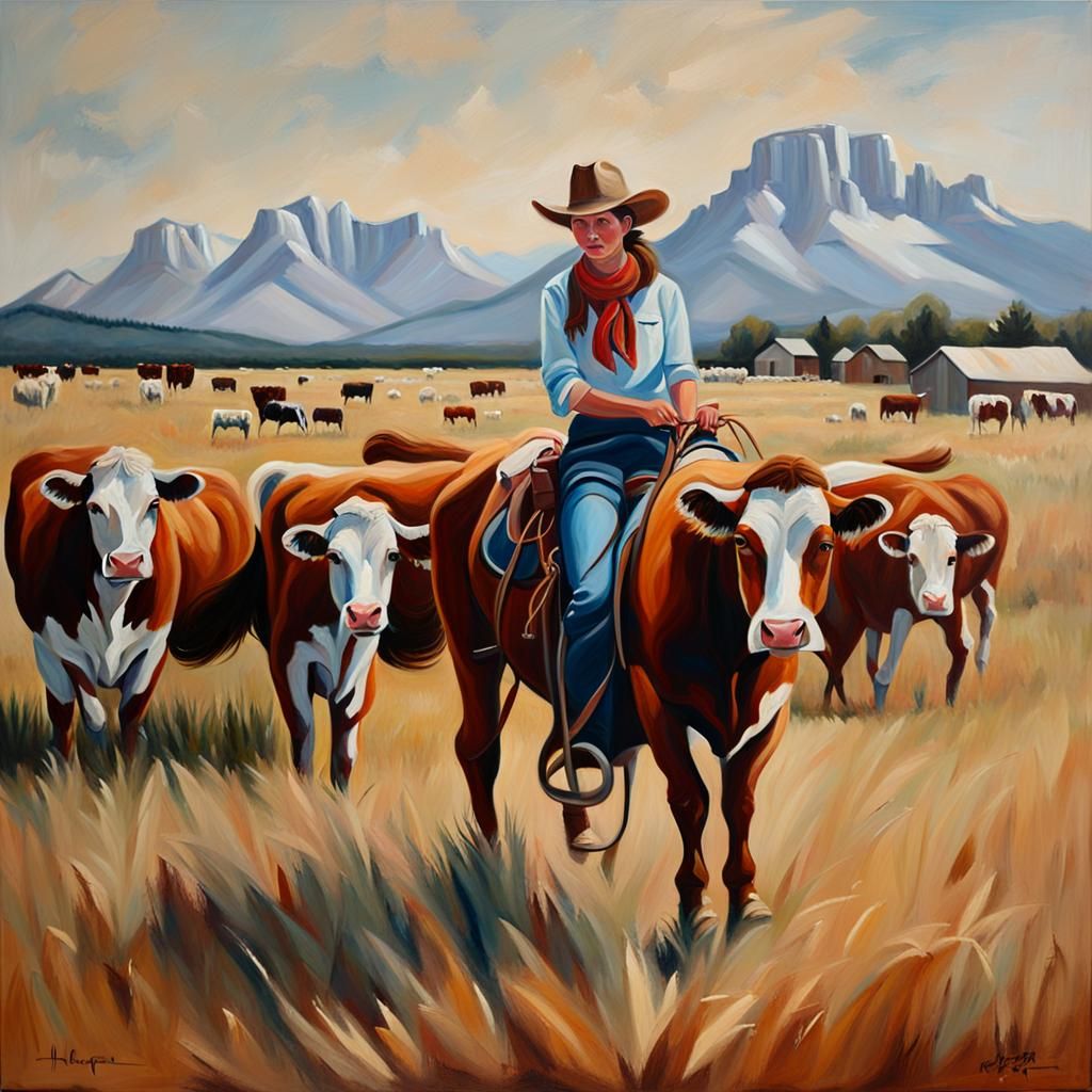 Wild West Cowgirl in Oils on Canvas