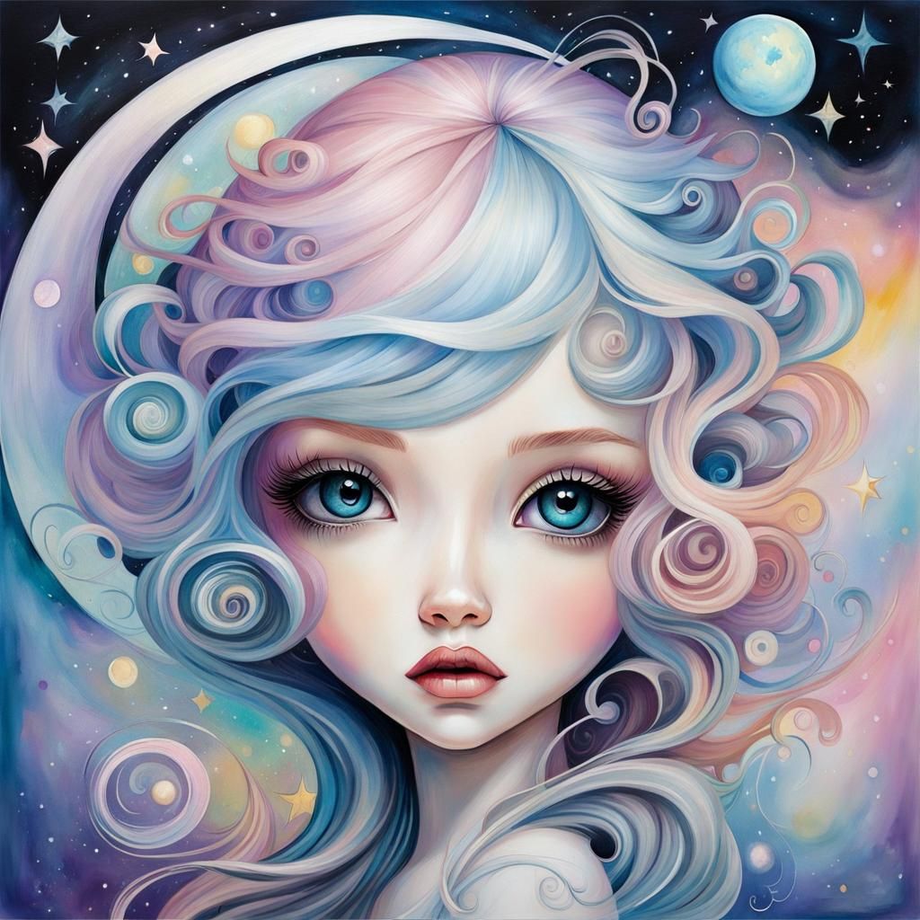 Whimsical Chibi Girl in Pastel Abstract Art