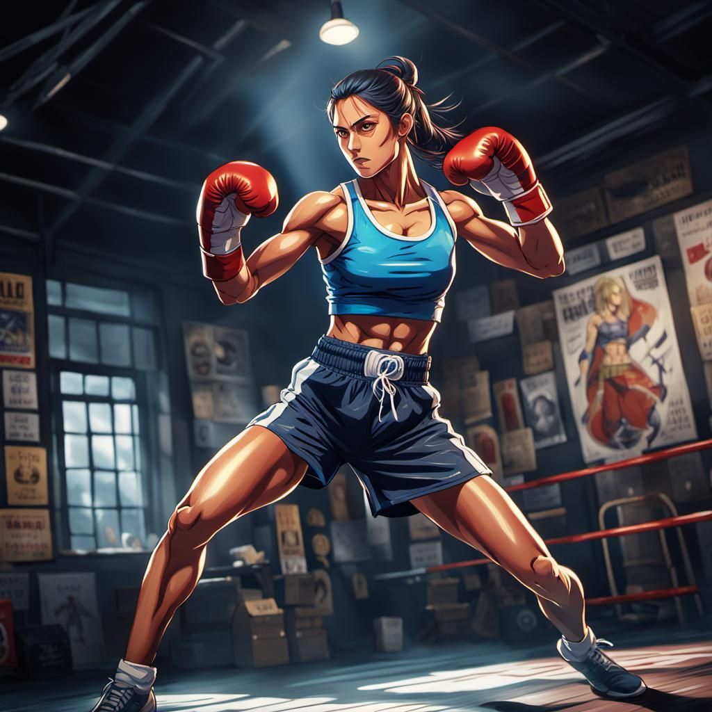 Intense Boxing Match: Dark-Haired Arab Woman vs Nordic Woman