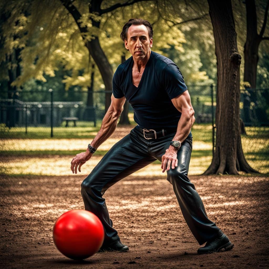Hyperrealistic Nic Cage Plays Kickball in Haunted Park