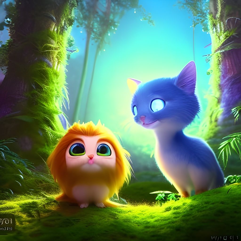 Fluffy Creature in Magical Forest with Glowing Plants