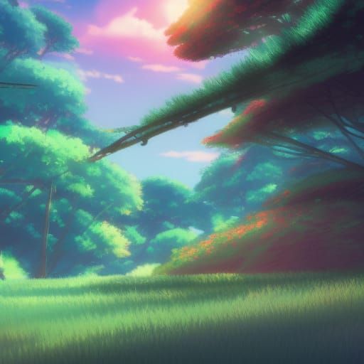 Colorful Anime Key Visual in Studio Ghibli Style