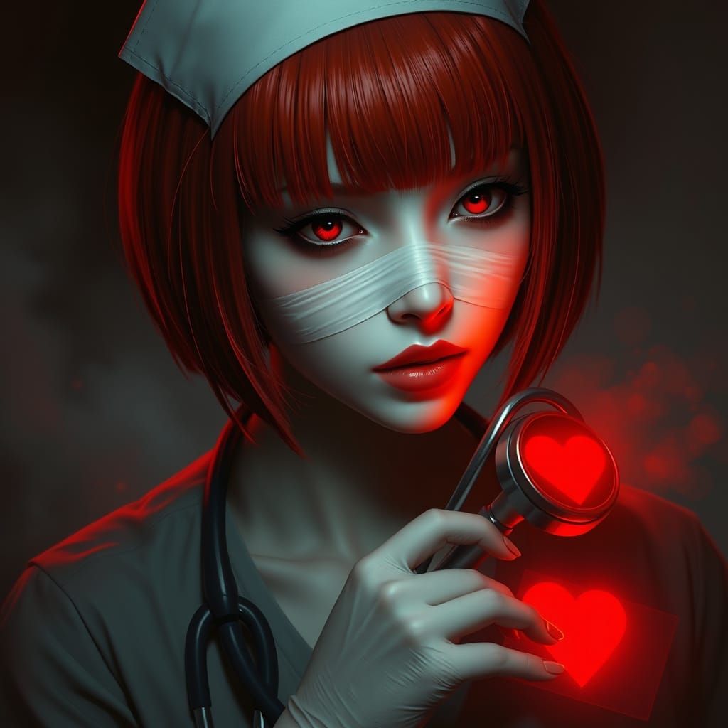 Ethereal Nurse in Red Haired Horror