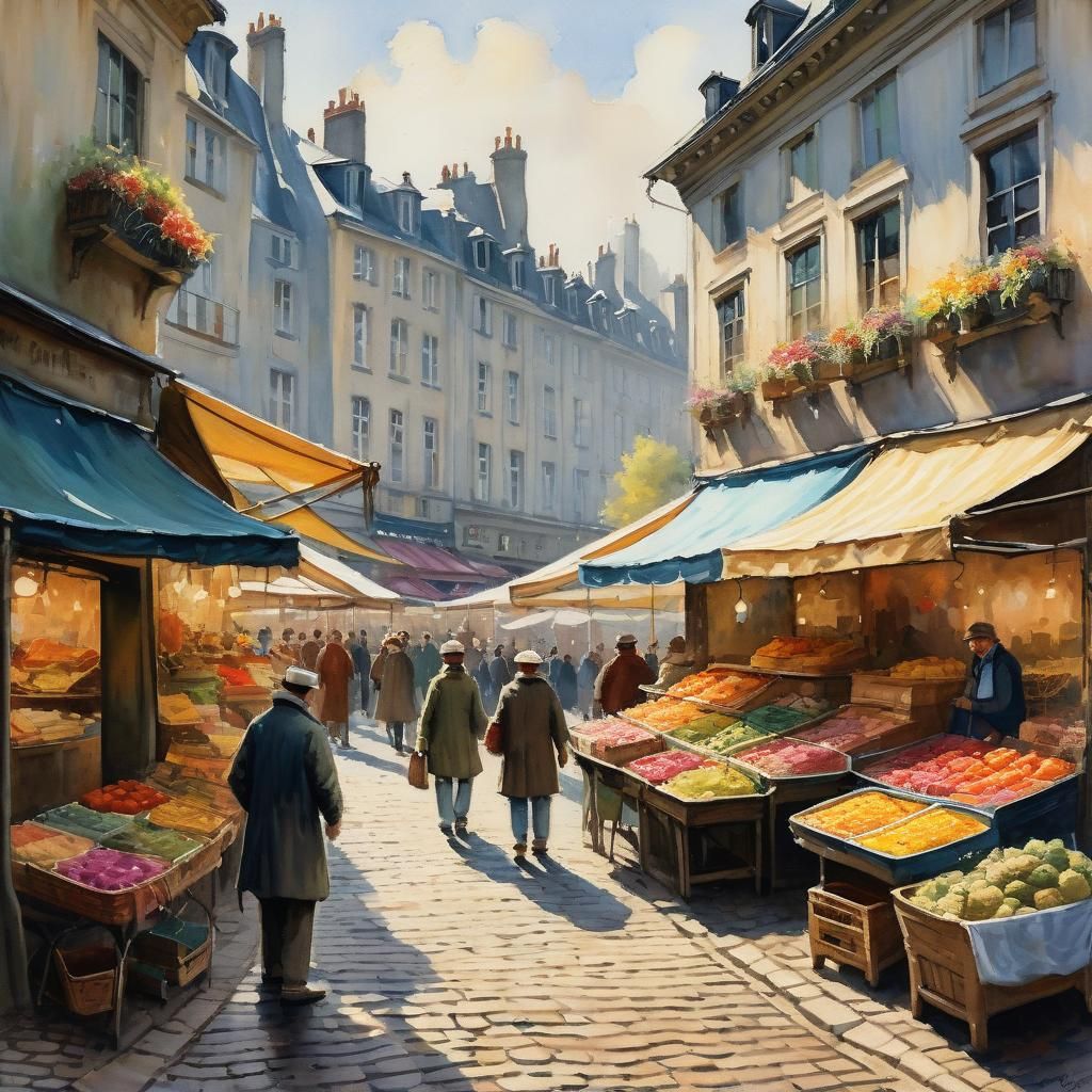 Granville in Impressionistic Watercolor Street Market