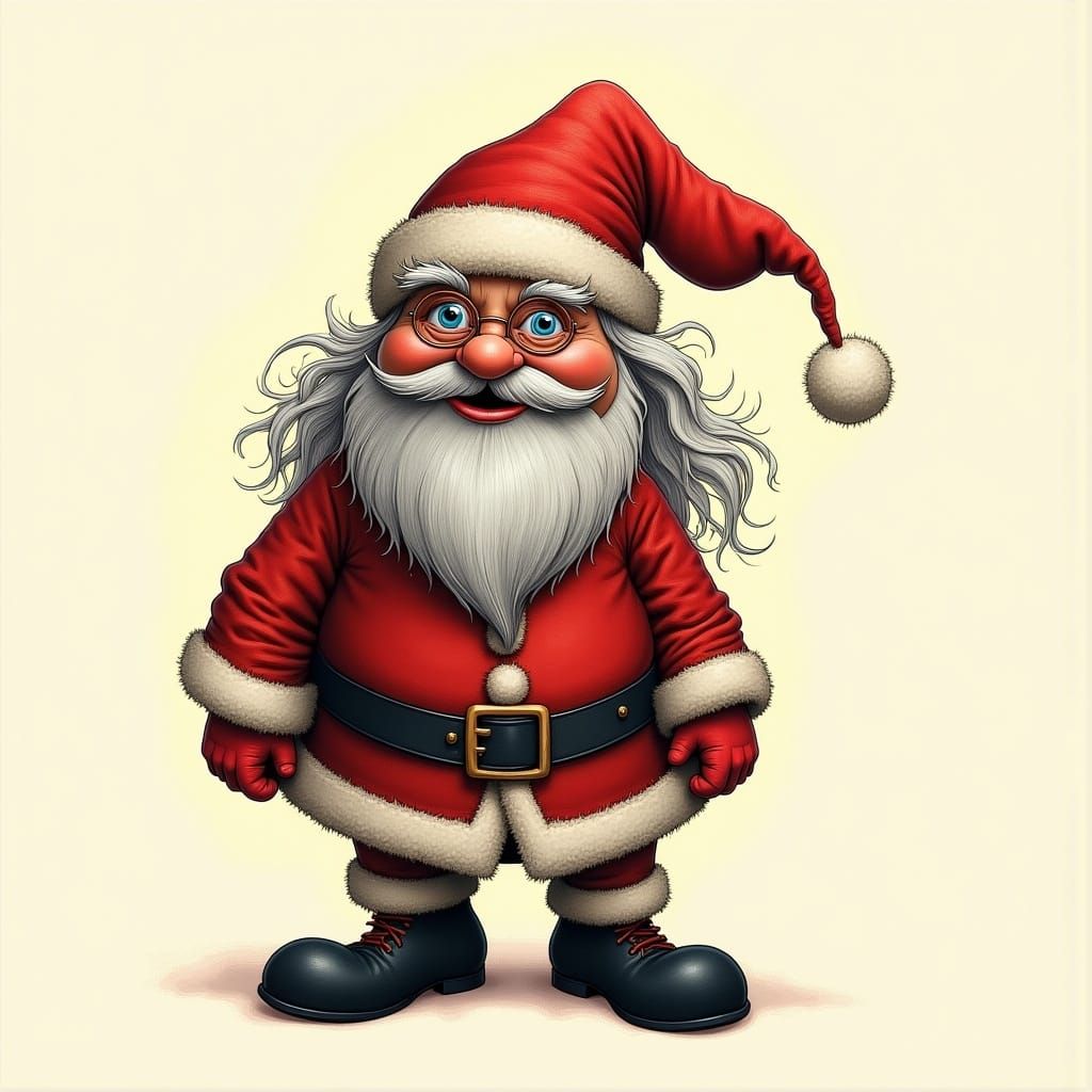 Whimsical Santa Claus Digital Art with Exaggerated Features