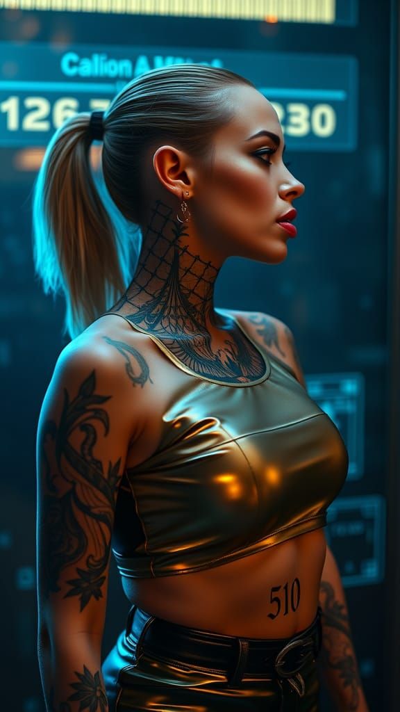 Futuristic Neon Tattoo Woman in Cyberpunk Prison