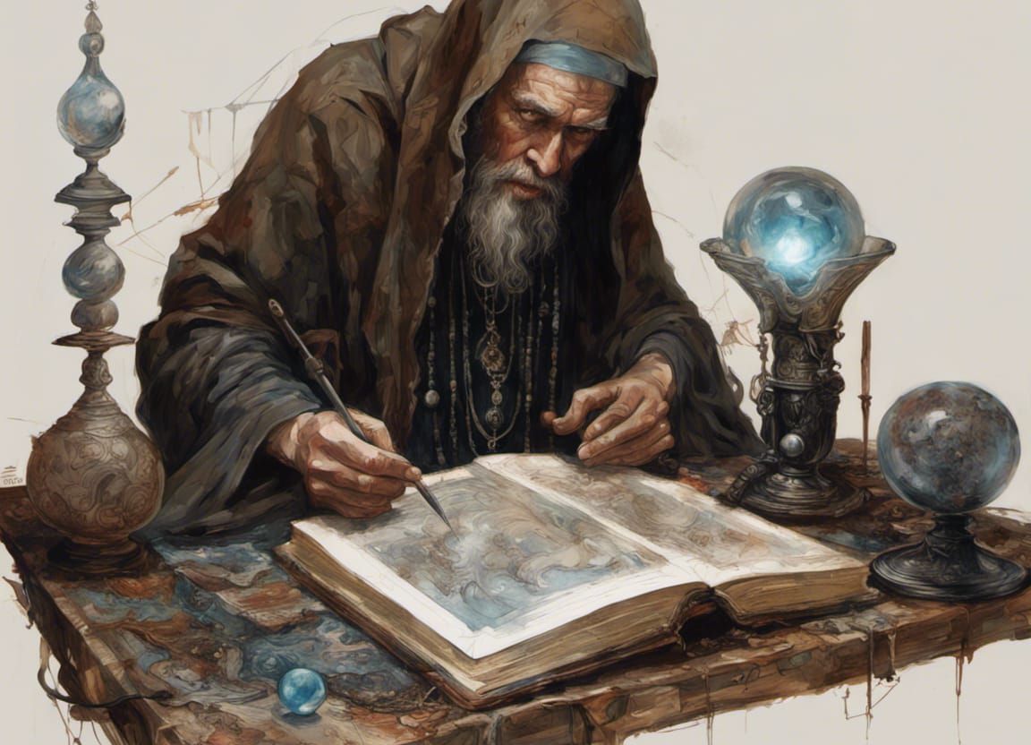 Amanuensis Monk at Obsidian Table, Digital Painting