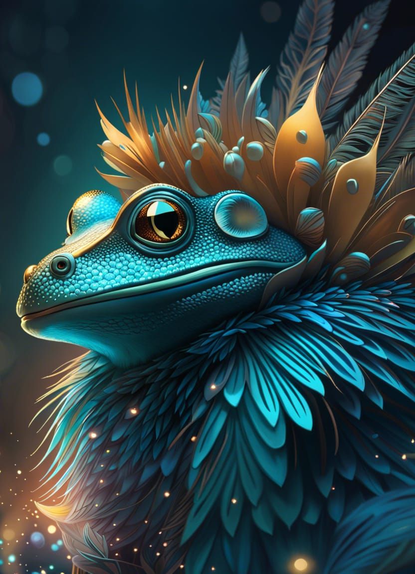 Frog Bellhop with Golden Outlines in Starry Sky