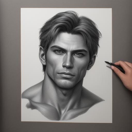 Hyperdetailed Charcoal Drawing of a Handsome Man