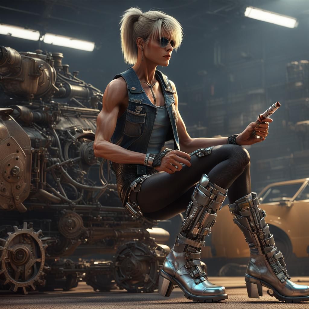 Sarah Connor in Sci-Fi Cyberpunk Style