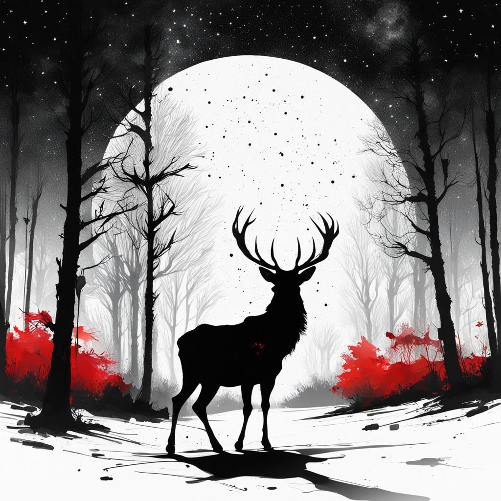 Stag Silhouette Portrait with Starry Sky