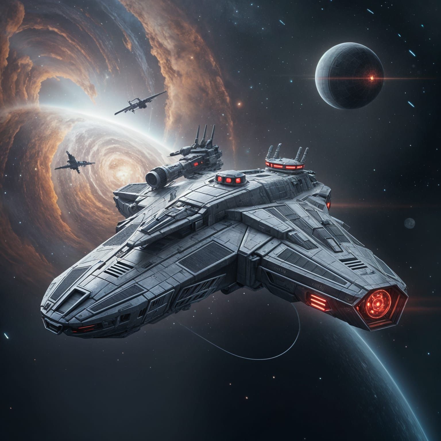 Futuristic Warship with Alien Tech in Anime Style