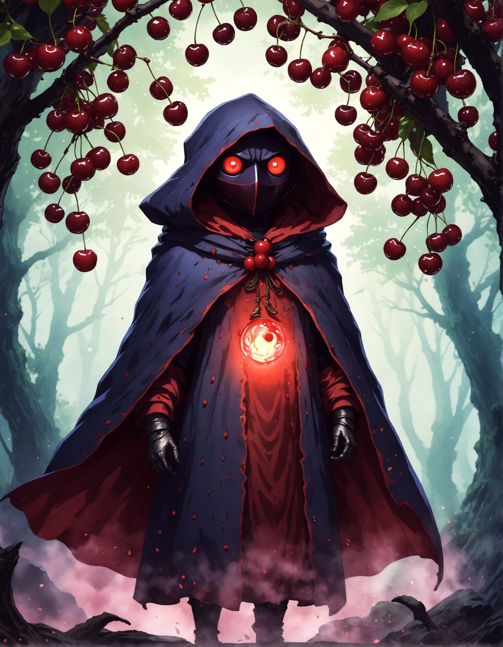 Cherry Mage with Glowing Eyes in Ghibli Style