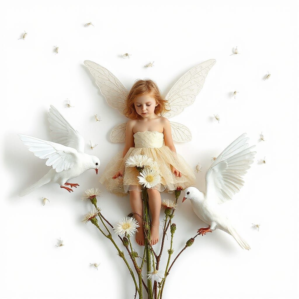 Enchanting Fairy with Doves in Dreamlike Fantasy Photography
