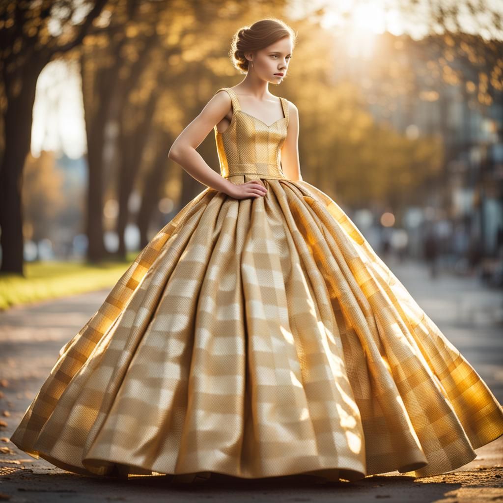 Golden Plaid Ballgown in Professional Photography