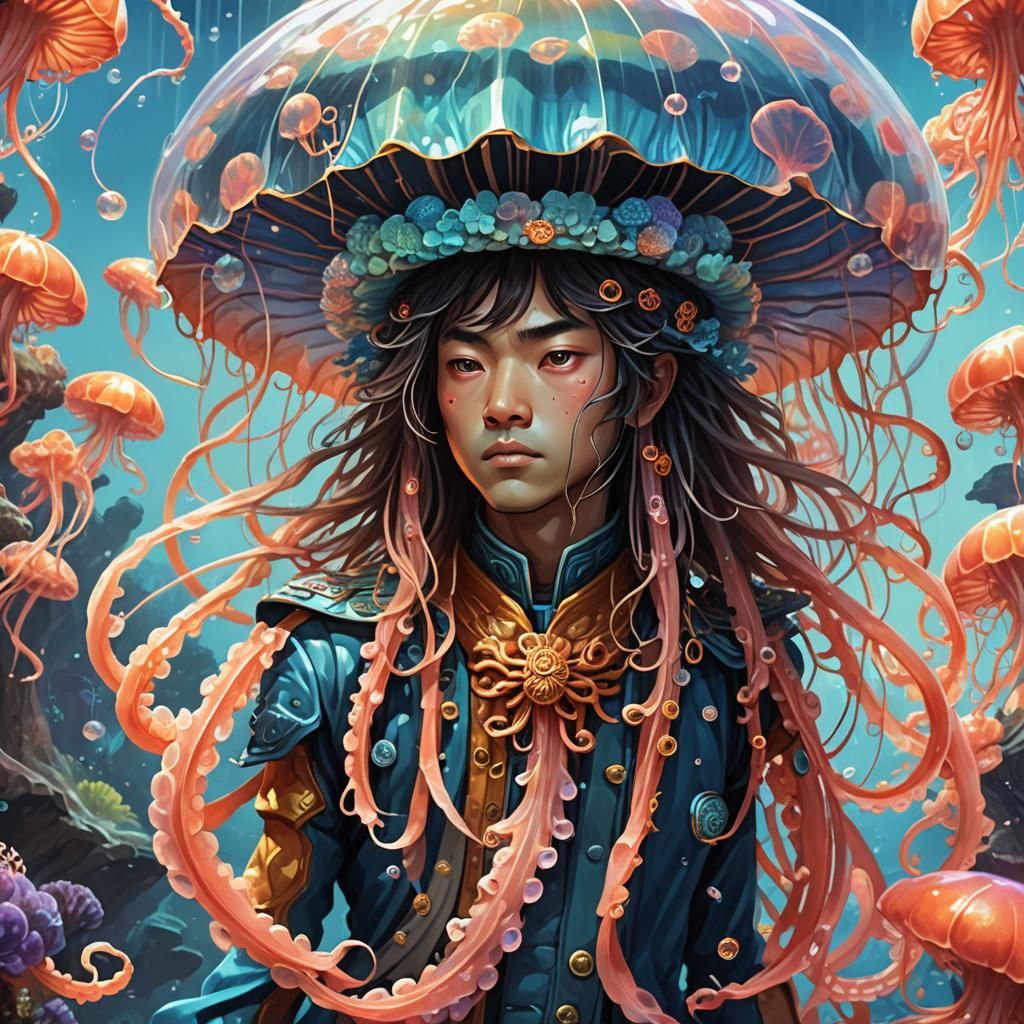 Kung Fu Jellyfish Warrior in Miyazaki Watercolor Style