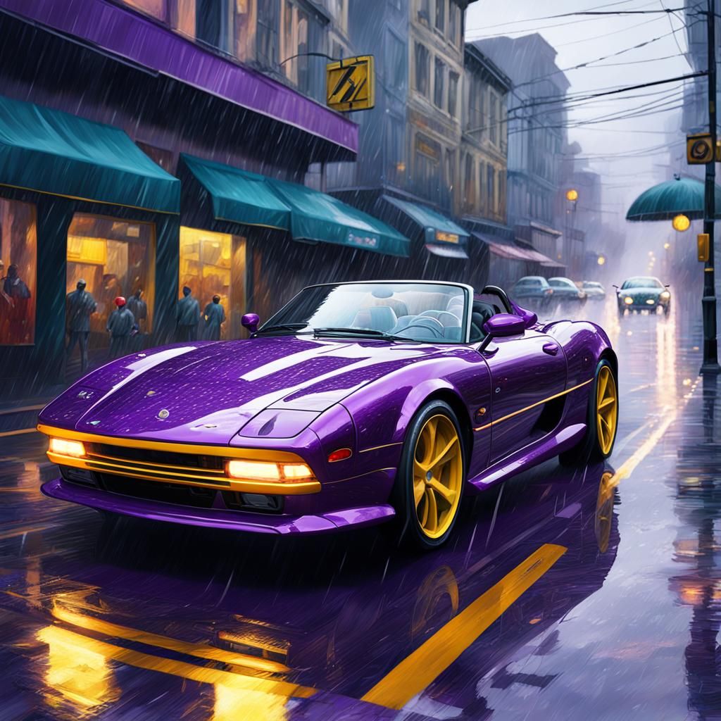 RamOmega Drives Purple Sports Car in the Rain