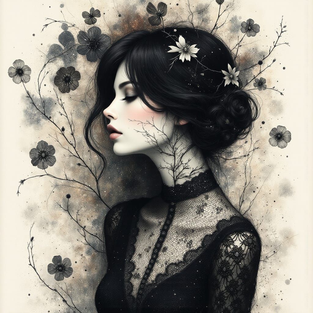 Ethereal Baroque Beauty in Charcoal and Lace