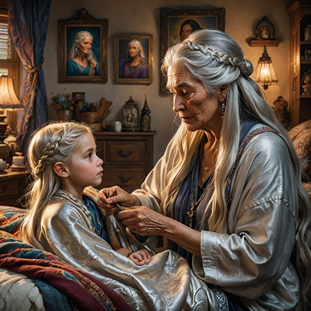 Loving Grandmother Brushing Granddaughter's Hair