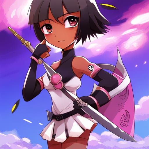 Anime Style Pink Ninja Girl with Sword