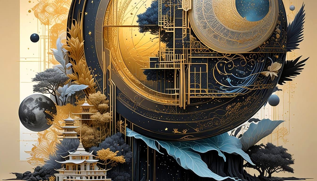 Vivid Celestial Landscape with Detailed Sphere Moon