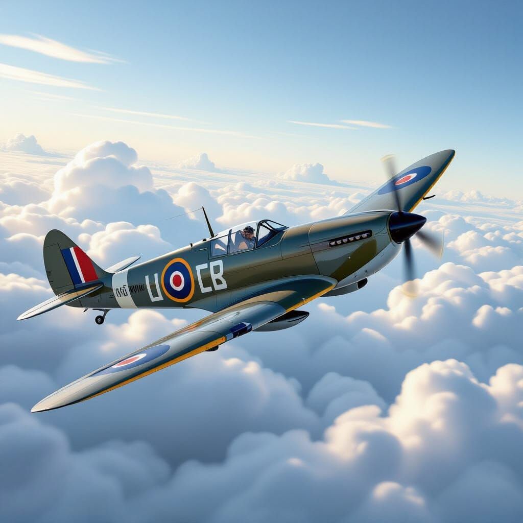 Supermarine Spitfire Soaring Through Clouds