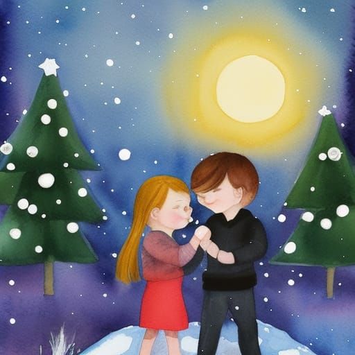 Watercolor Winter Village Scene in Gerard-Loish Style