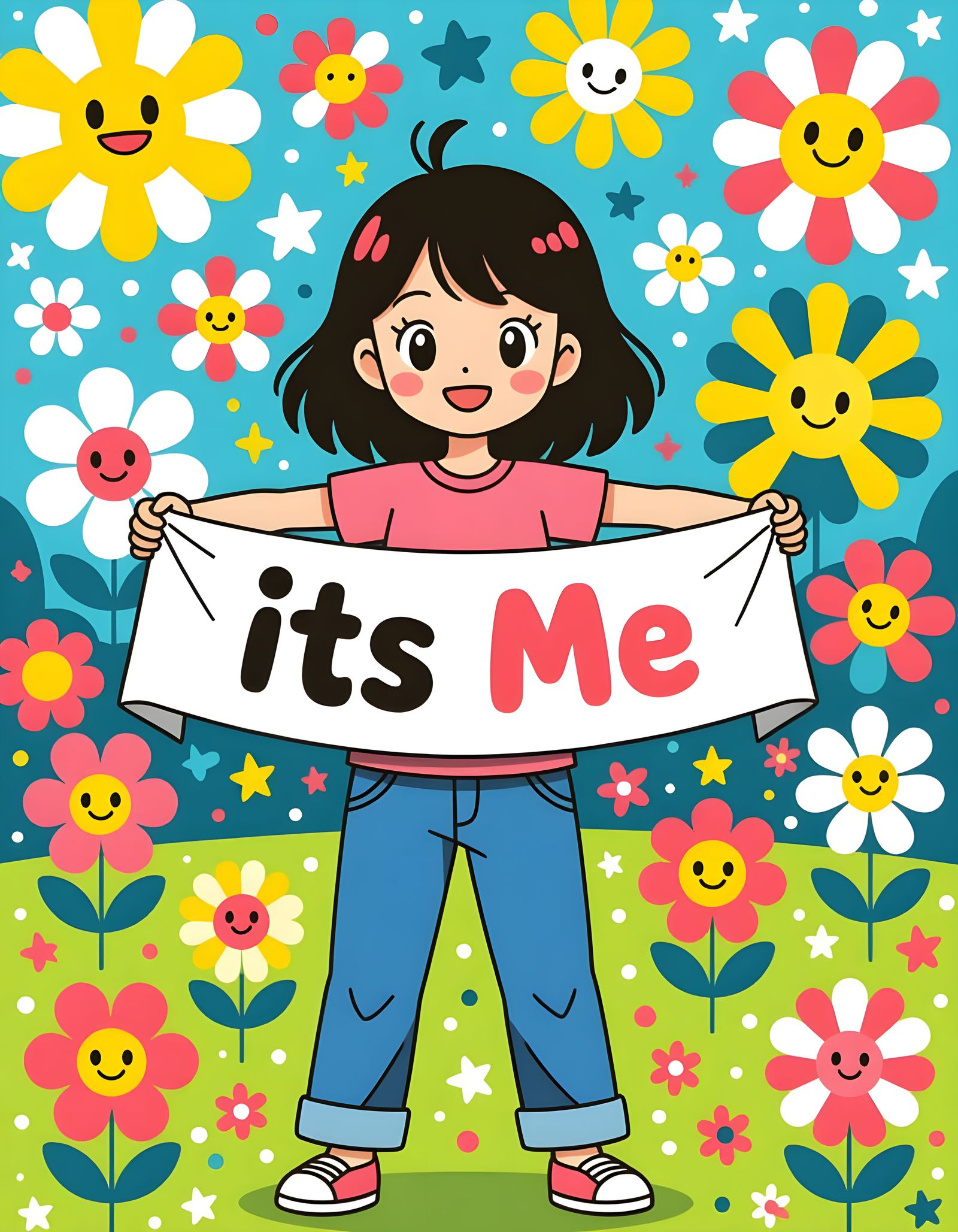Cute Girl Holding 'Its Me' Banner