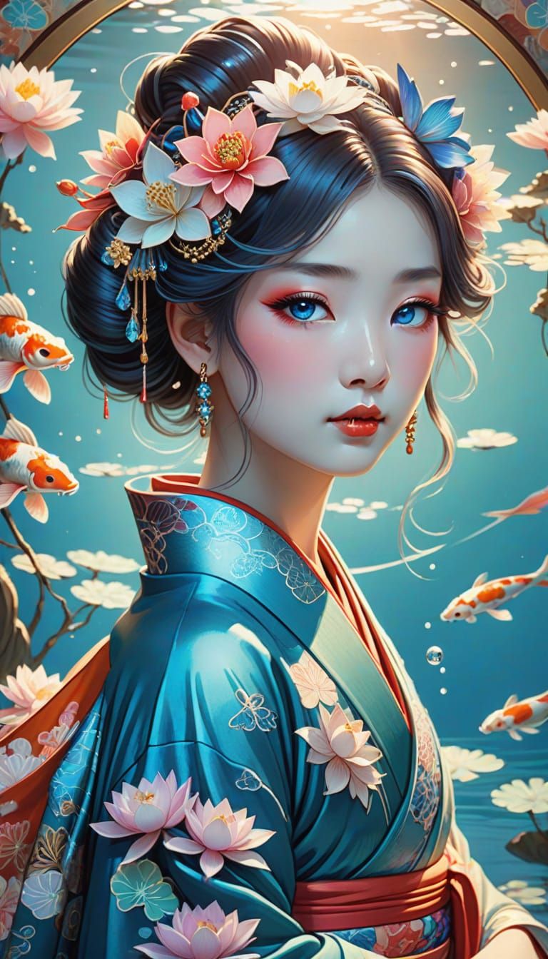 Geisha with Crystal Headpiece in Art Nouveau Style