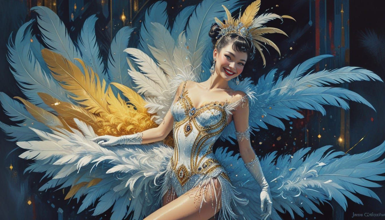 Showgirl Prepares for Stage in Art Deco Style