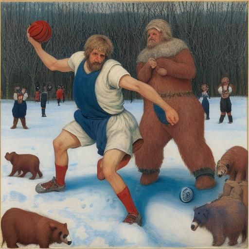 Winter: Peasant's Triumphant Basketball Game with Bears