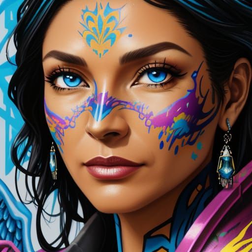 Latin Goddess Rides Cybernetic Lion Amidst Borg Spacecraft