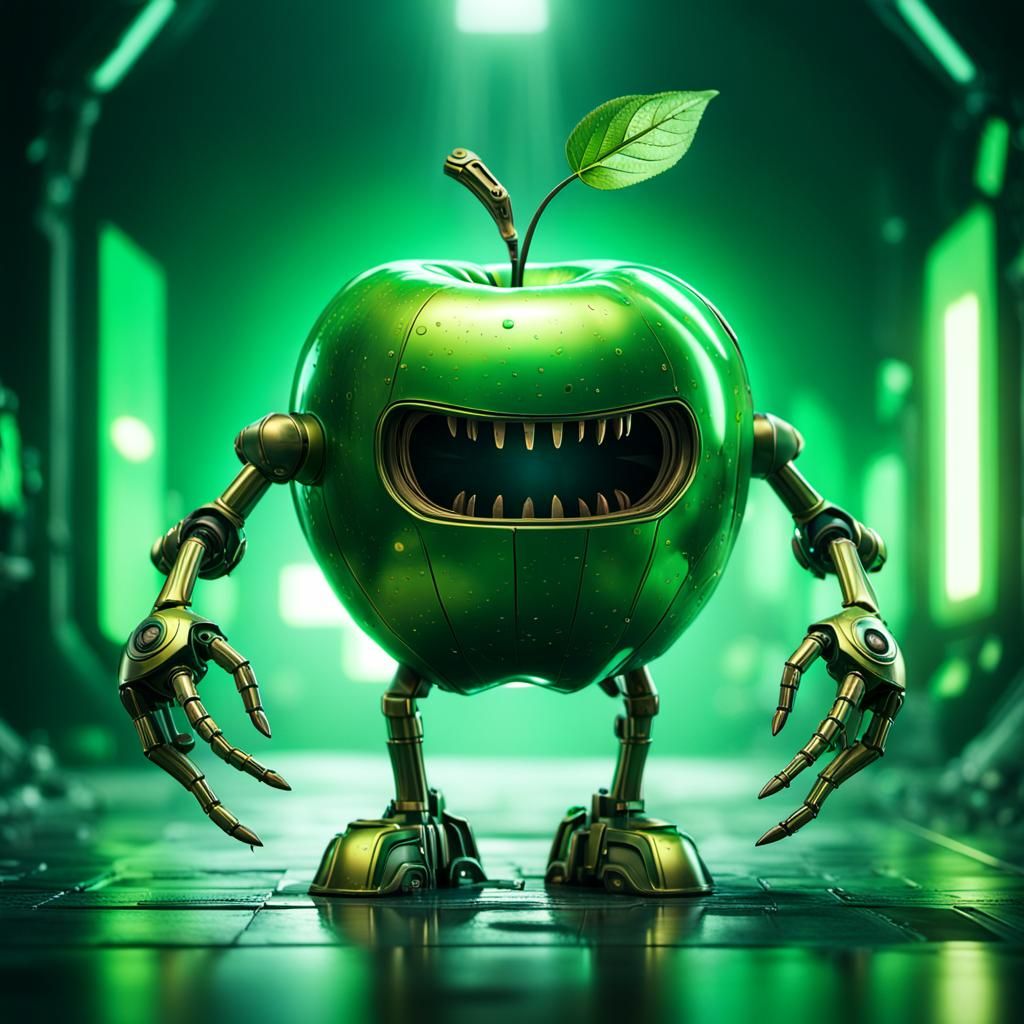 Brass Apple Character in Sci-Fi Cinematic Scene