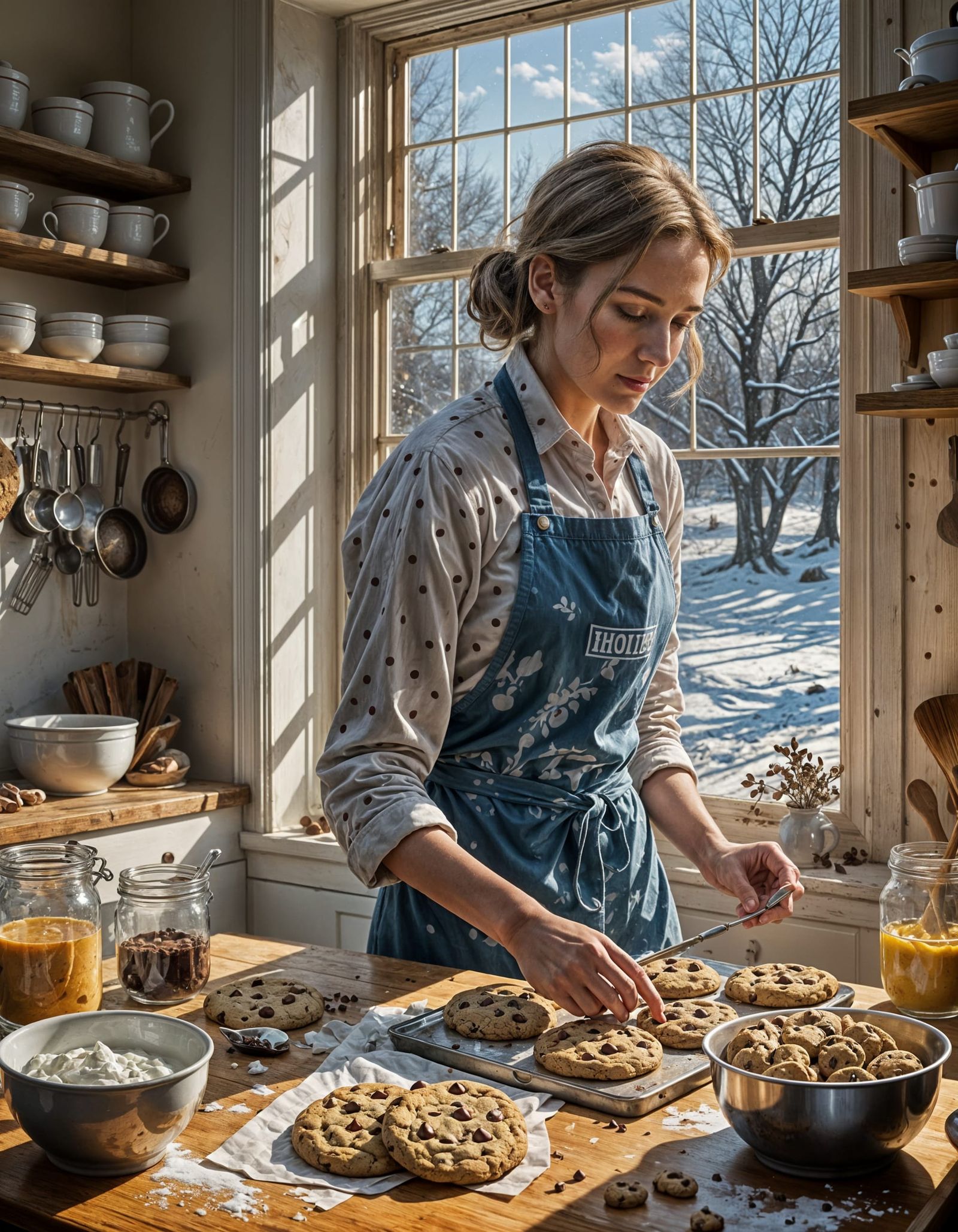 Warm Winter Kitchen Scene in Hyperrealistic Style