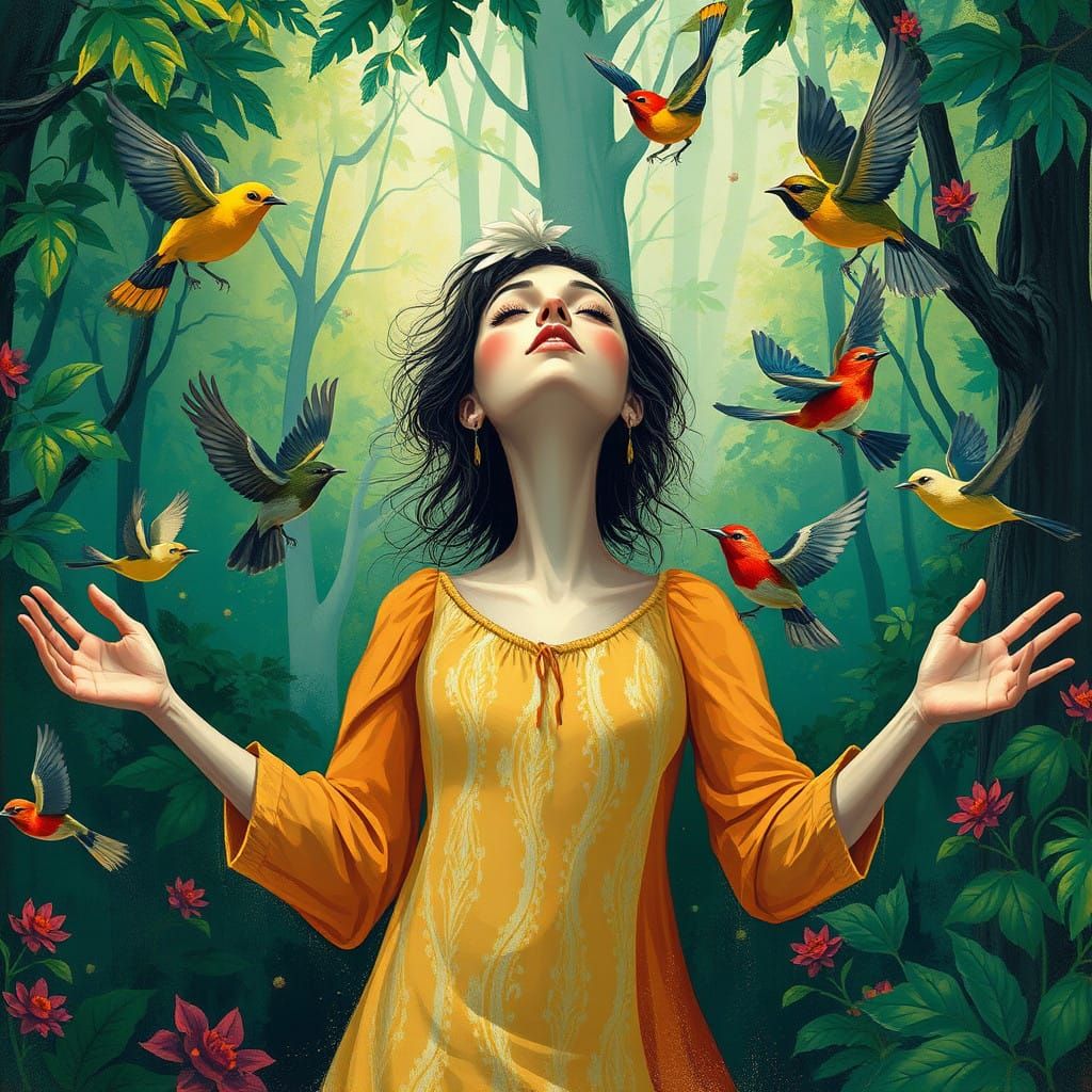 Woman Embracing the Whimsical Symphony of Nature