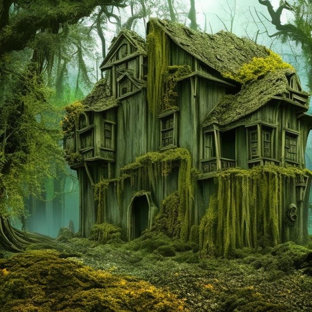 Creepy Haunted Hotel in Haunted Forest, Matte Painting