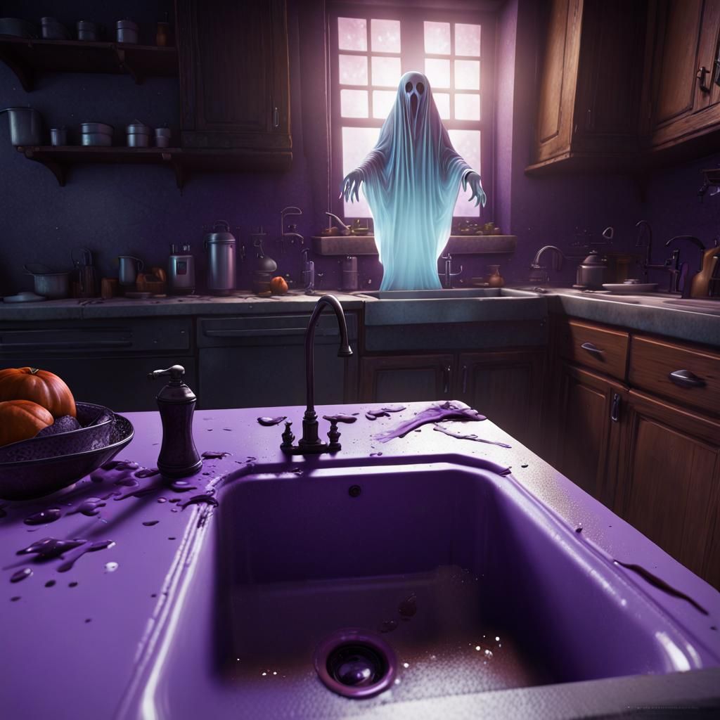 Ethereal Ghostly Figure over Kitchen Sink