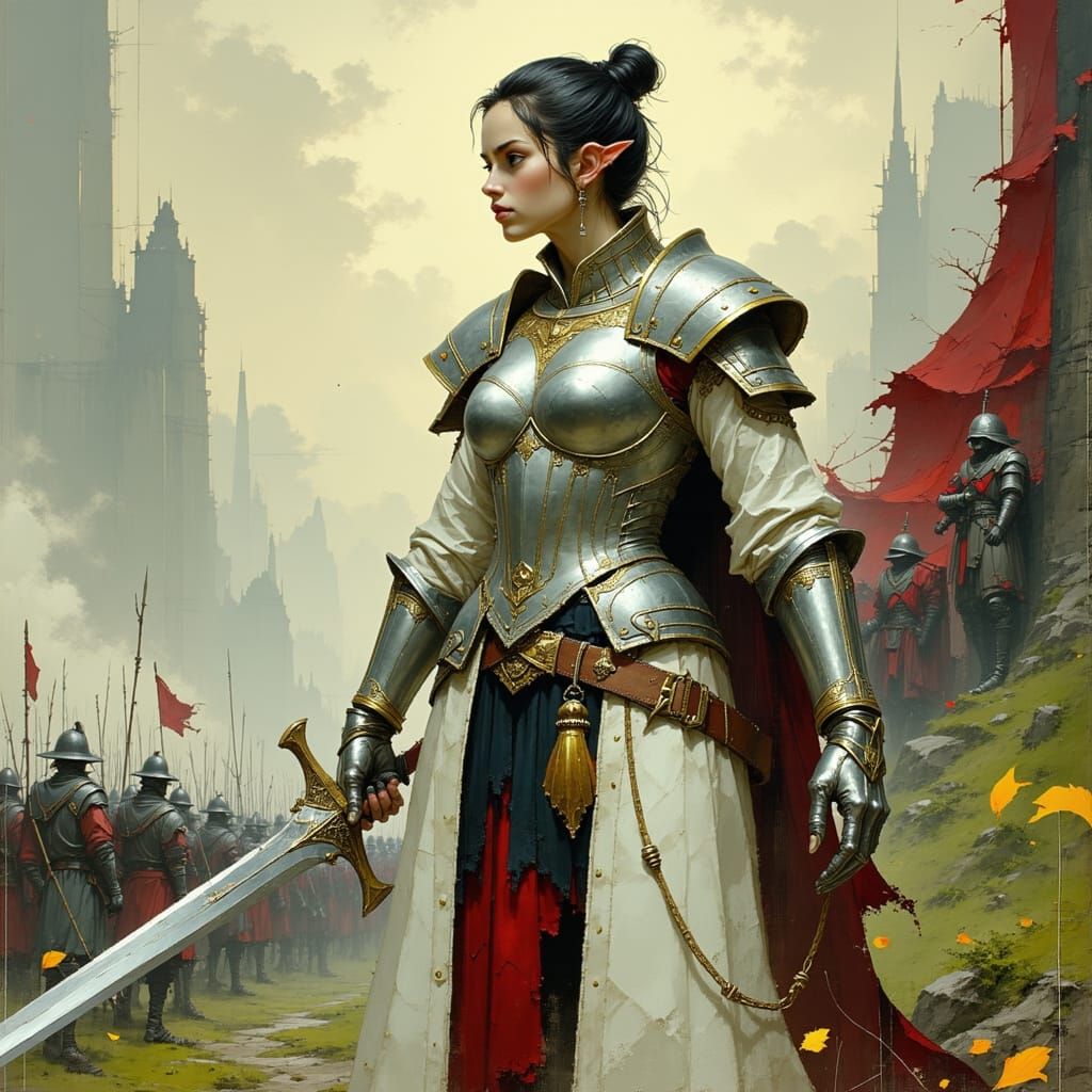 Regal Elf Warrior Stands Firm on Battlefields of Steel and M...