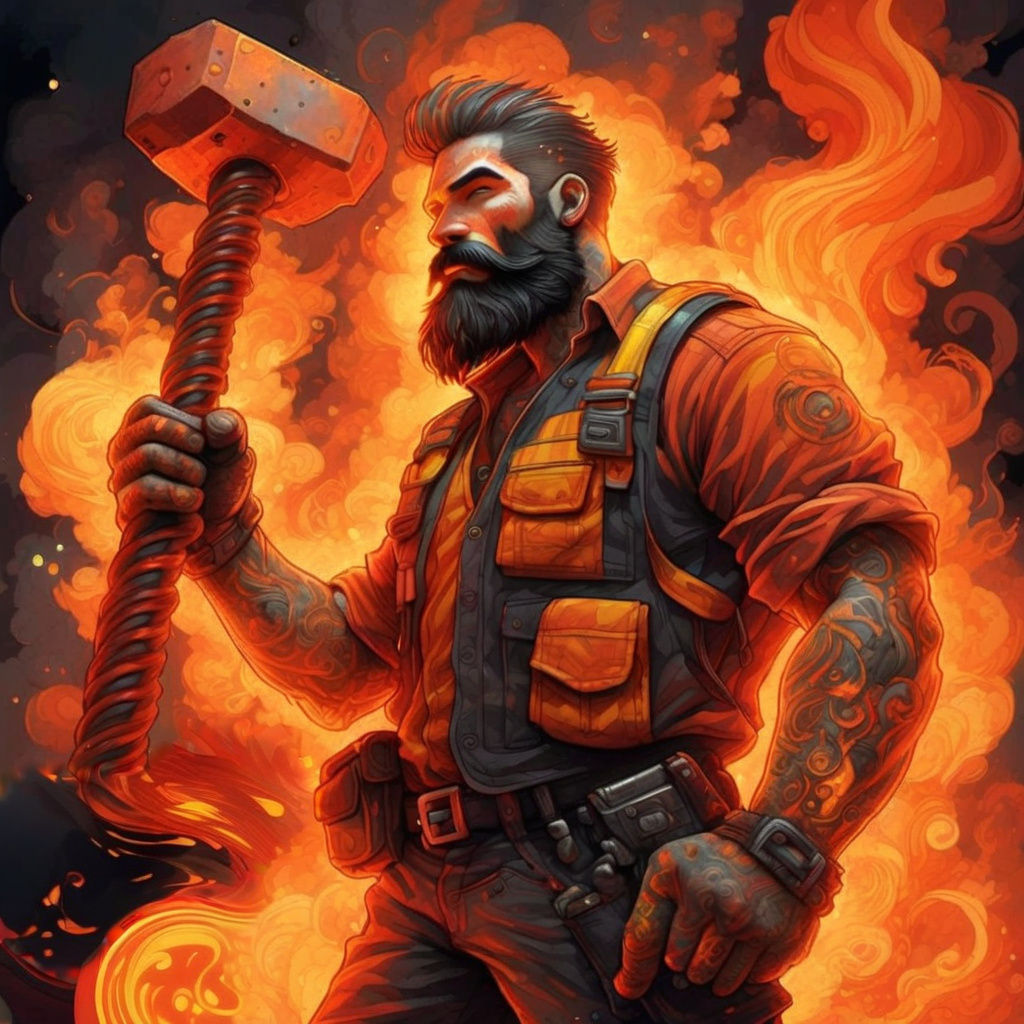 Lava Ironworker Portrait in Japanese Cyberpunk Style