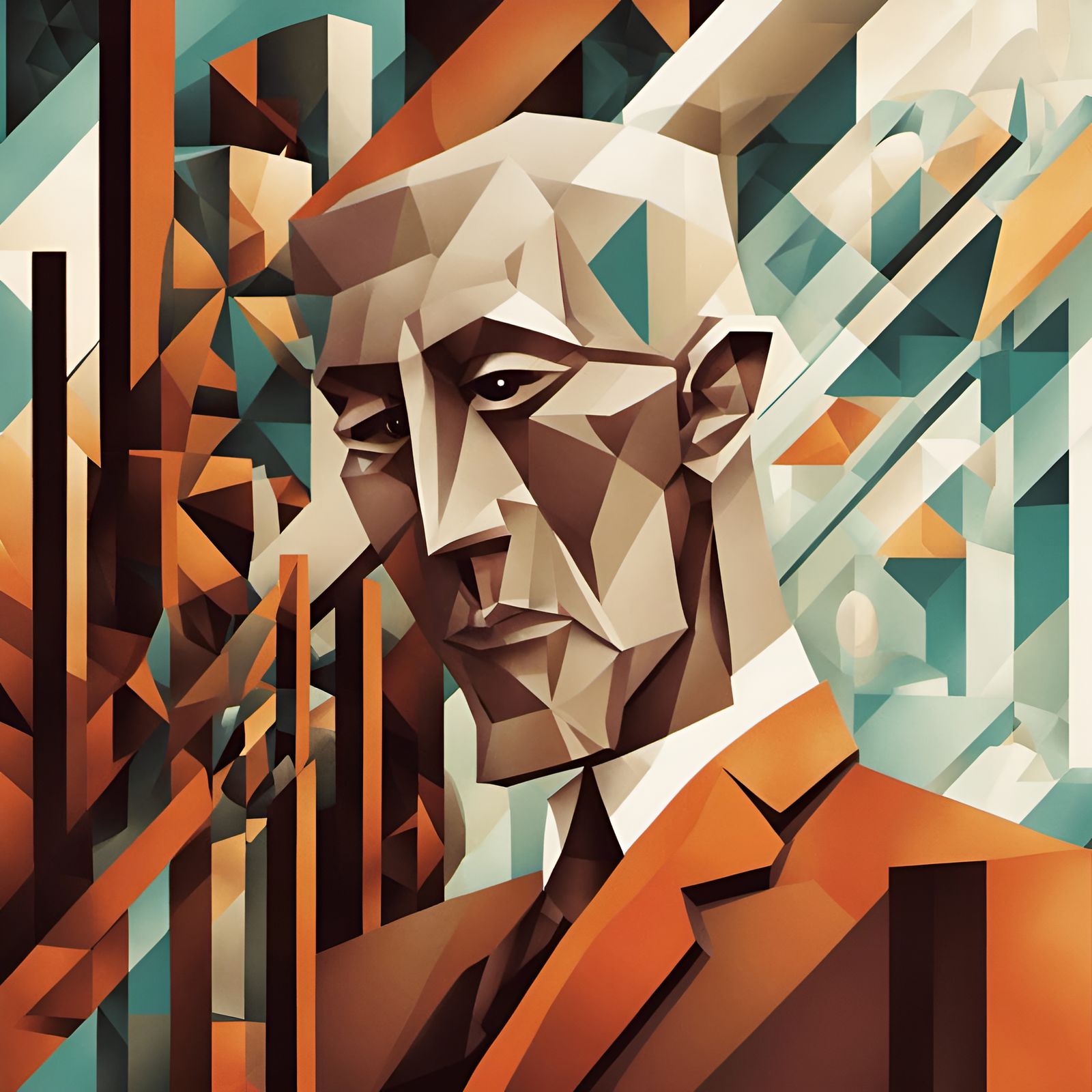 Cubist Man in Suit with Graffiti Art