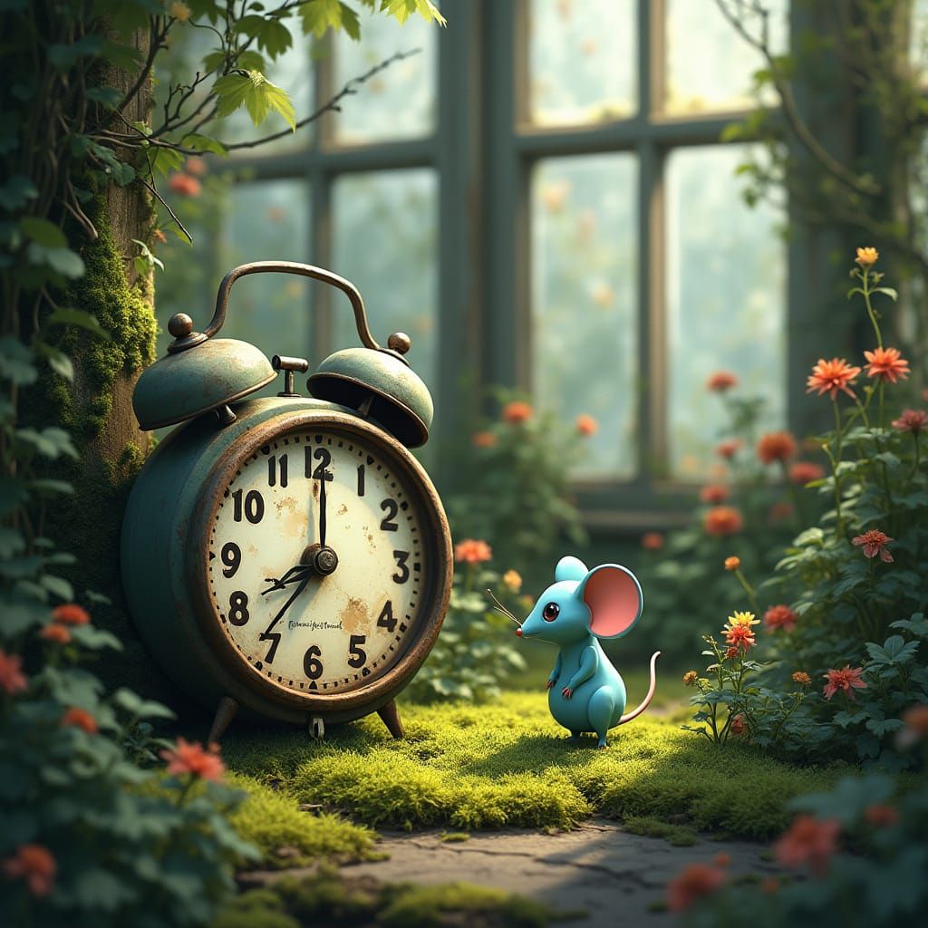 Greenhouse Clock with Aqua Chibi Mouse