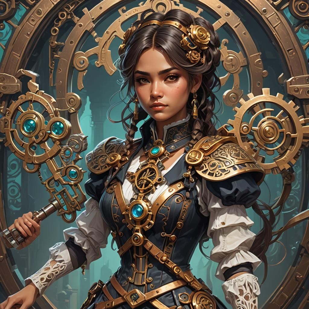 Steampunk Sprite with Giant Key, Detailed Portrait