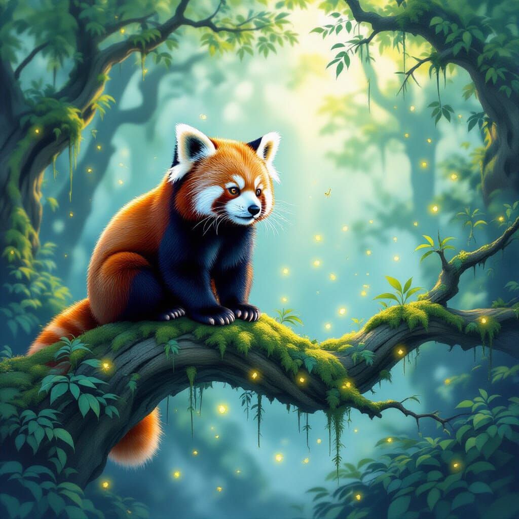 Majestic Red Panda in Ethereal Forest Light