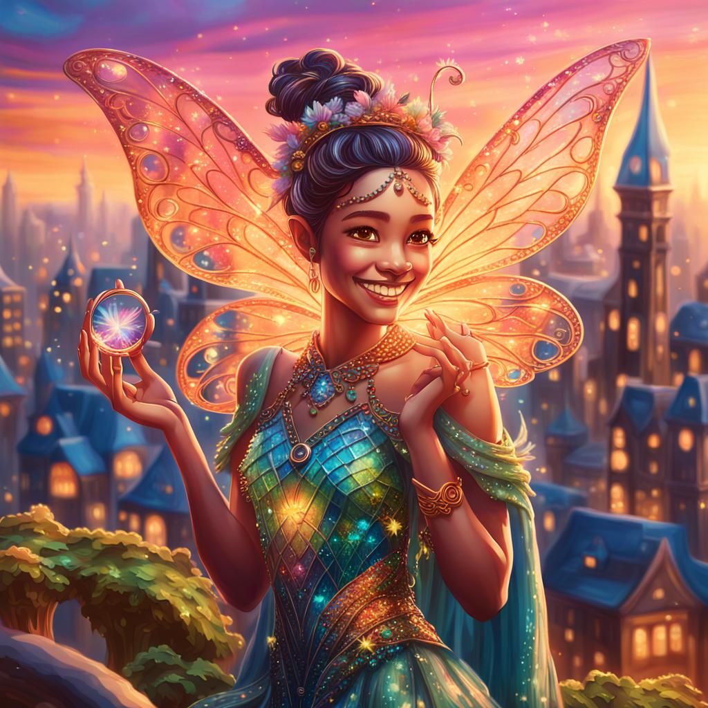 Fairy with Resin Ring in Utopian Cityscape