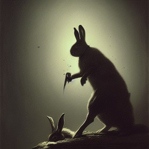 Horrific Rabbit Stabbing in Dark Illustration Style