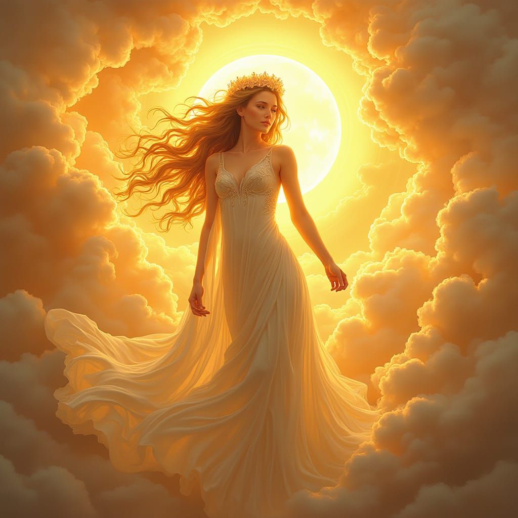 Goddess of Dawn Emerges in Art Nouveau Style